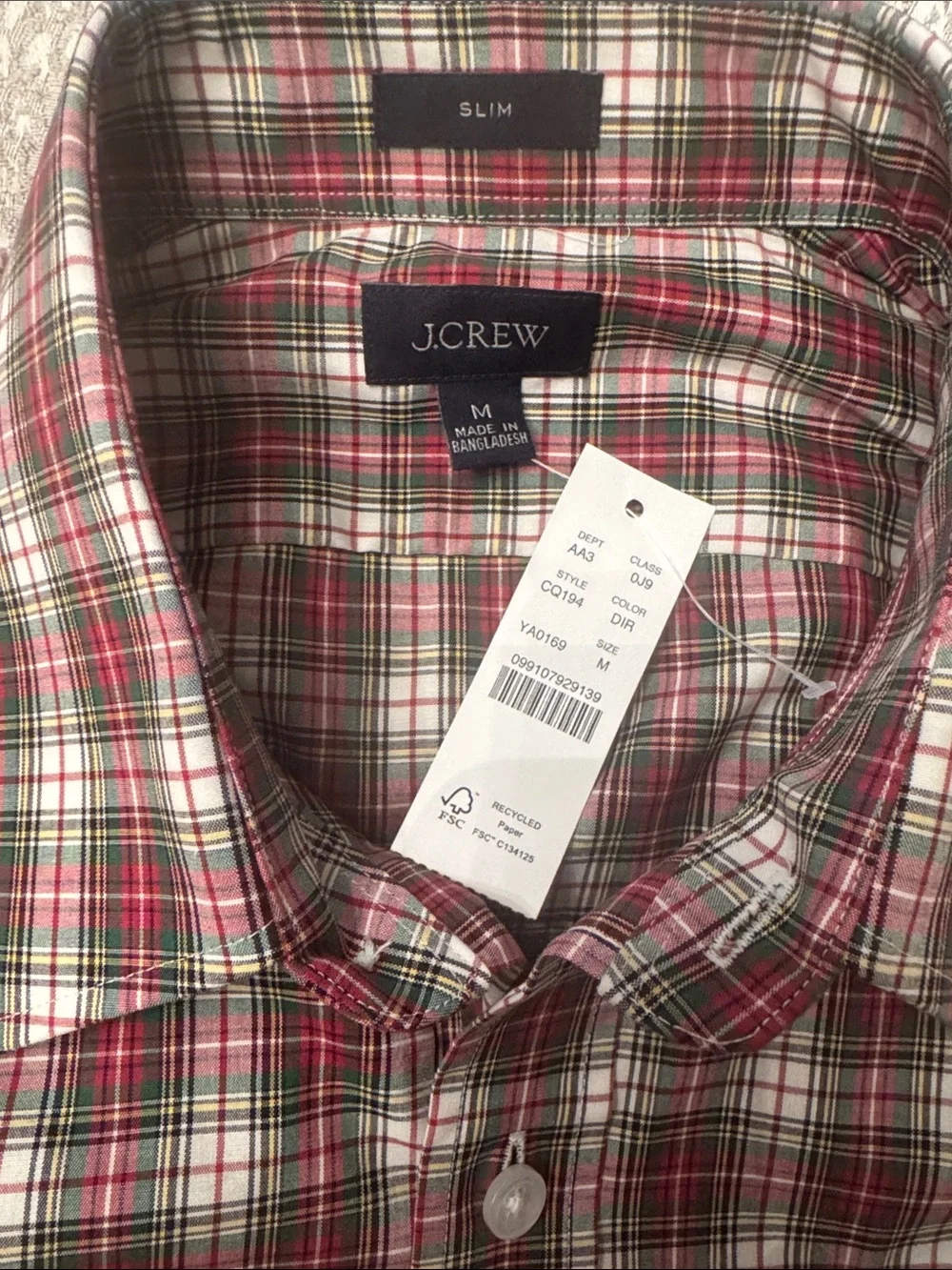 J. Crew Men's Plaid Slim Bowery Oxford Shirt in Medium